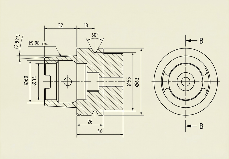 Precision technical drawing and mechanical dimensions of an industrial gas sensor housing component.