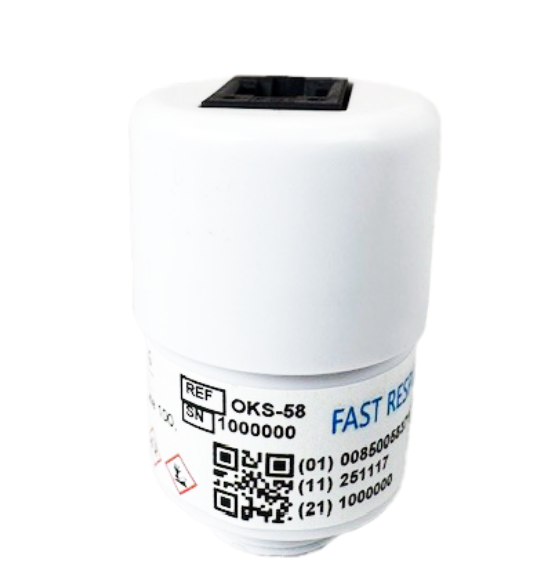 OKS-58 Fast Response Oxygen Sensor with RJ-11 connector and M16 x 1.5 threaded base for rapid gas analysis.