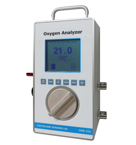 OMD-560 Portable Oxygen Analyzer with digital display and integrated handle by Southland Sensing, ideal for industrial gas analysis.