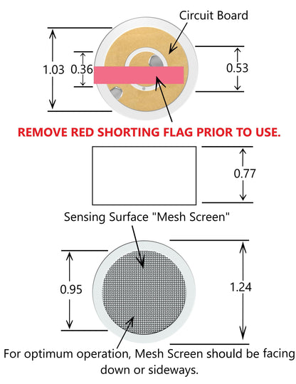 Technical diagram showing oxygen sensor shorting tab removal instructions and optimum mesh screen orientation for installation