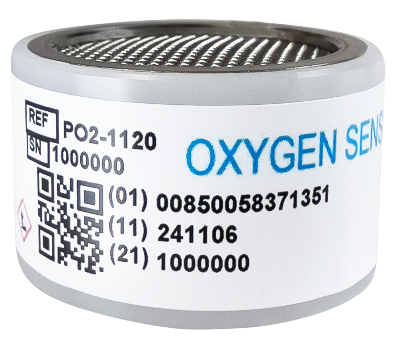 Southland Sensing PO2-1120 Industrial Percent Oxygen Sensor unit showing product code, serial number 1000000, and QR barcode