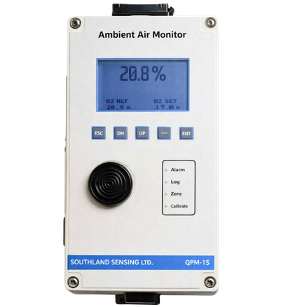 QPM-1S Ambient Air Oxygen Monitor with digital display and safety alarms for workplace gas detection.